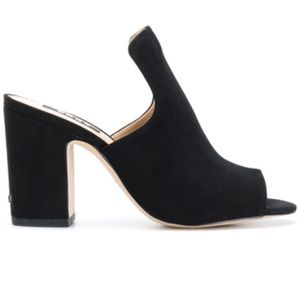 DKNY open toe sued heeled mules